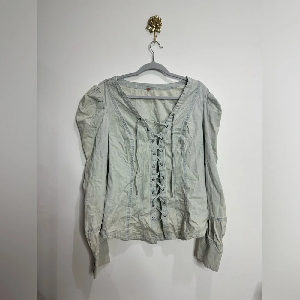 Free People Laced Up Denim Top sz XS and L - Picture 6 of 10